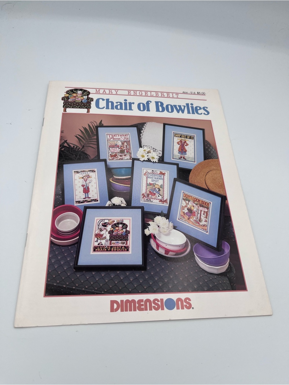 Dimensions Mary Engelbreit Chair of Bowlies  #maryengelbreit #crossstitch #1990s